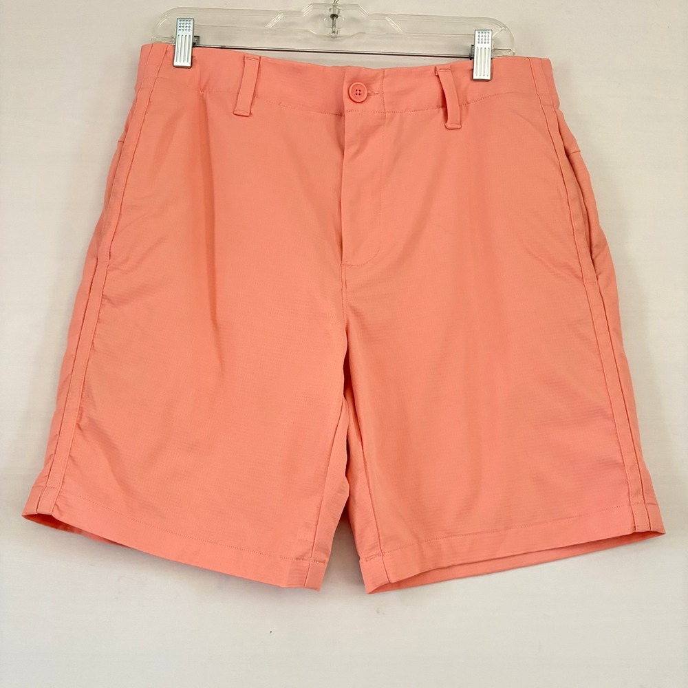 Under Armour Mens Golf Shorts Coral Pink Performance Flat Front Size 32